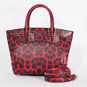 Christian Louboutin Eloise Small Red Leopard Calfskin Studded Bag